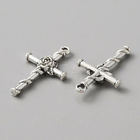 Tibetan Style Alloy Pendants. Cross with Rose LS-FIND-WH0111-234B-1