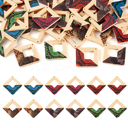 36Pcs 6 Colors Spray Painted Wood Big Pendants WOOD-TA0001-80-1