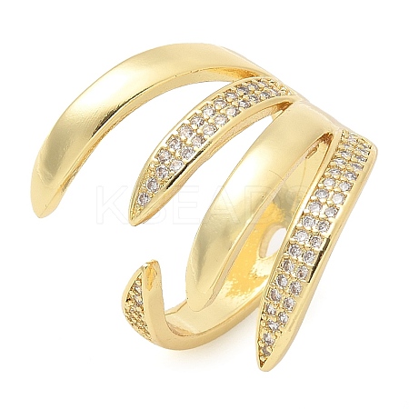 Brass Micro Pave Clear Cubic Zirconia Cuff Rings RJEW-M029-03G-1