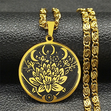 201 Stainless Steel Lunar Lotus Talisman Pendant Necklaces NJEW-S007-21G-1