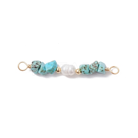 Dyed Natural Howlite Chip & Natural Cultured Freshwater Pearl Rice Beaded Connector Charms PALLOY-JF03707-07-1