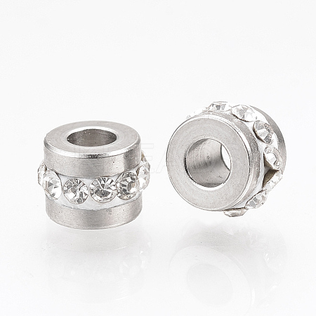 201 Stainless Steel Polymer Clay Rhinestone Inlaid Beads RB-YWC0001-02C-1