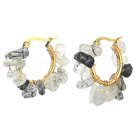 Natural Tourmalinated Quartz Chips Braided Hoop Earrings EJEW-JE04940-26-1