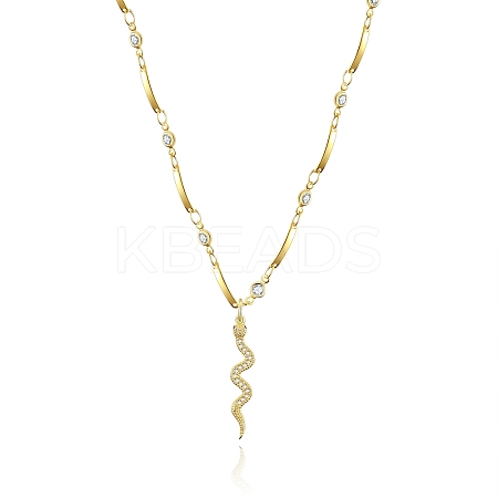 Snake Brass Micro Pave Cubic Zirconia Pendant Necklaces NJEW-PH01396-1