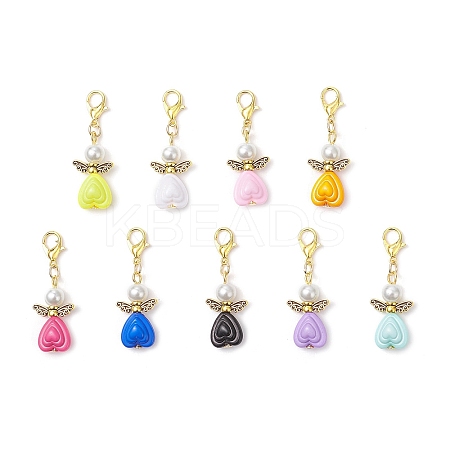 50Pcs Heart Angel Acrylic & Alloy Pendant Decorations HJEW-AL0078-1