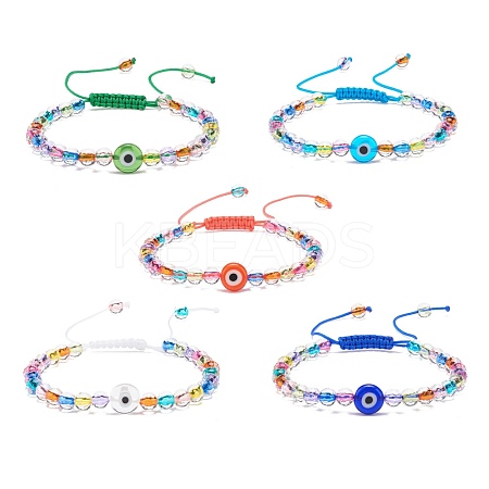 Acrylic Evil Eye & Round Lampwork Braided Bead Bracelet for Women BJEW-JB08379-1