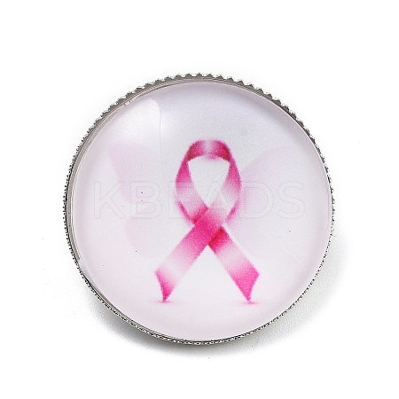 Breast Cancer Awareness Ribbon Glass Brooches JEWB-L019-01B-1
