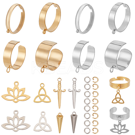 DIY Cone Lotus Sword Stainless Steel Charms Cuff Ring Making Kit DIY-SC0026-09-1