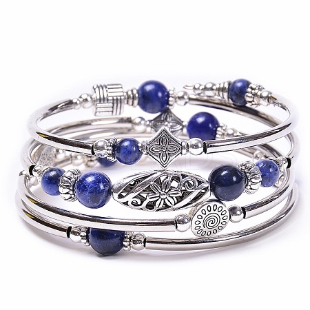 2Sets 2Pcs Bohemian Multi-Layered Natural Lapis Lazuli Wrap Bracelet Women's Jewelry MV3343-6-1