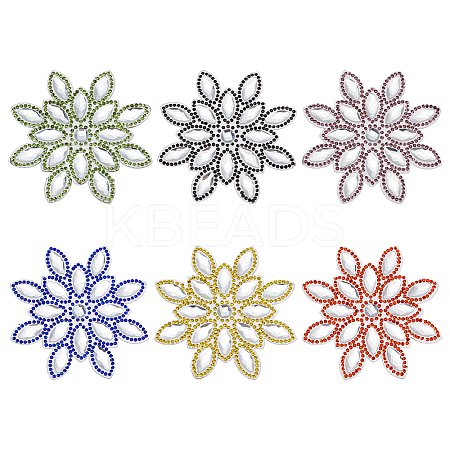 6Pcs 6 Colors Snowflake Glitter Hotfix Glass Rhinestone DIY-FG0007-62-1