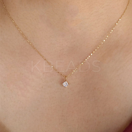 Rhombus 304 Stainless Steel Pave Clear Cubic Zirconia Pendant Necklaces FS-WG09C14-01-1