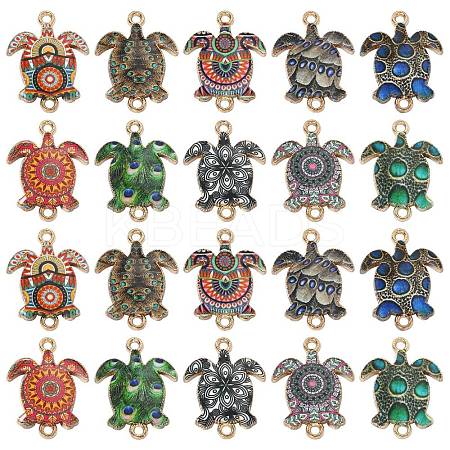 60Pcs 10 Colors Printed Alloy Connector Charms ENAM-CJ0005-63-1