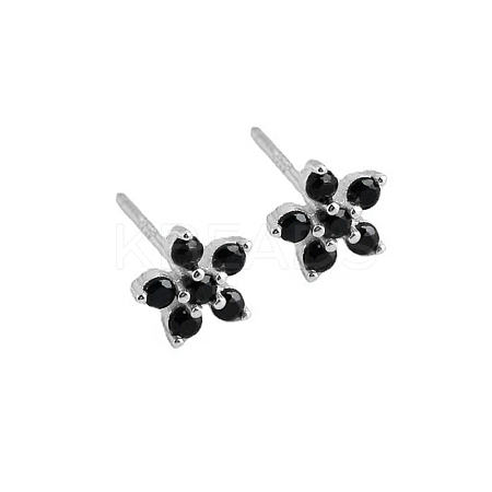 Elegant Sterling Silver Plum Cubic Zirconia Blossom Stud Earrings for Women VQ1749-10-1