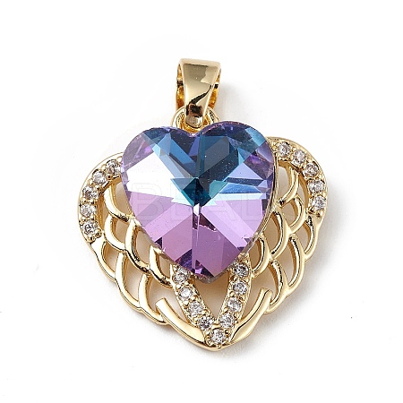 Real 18K Gold Plated Rack Plating Brass Micro Pave Clear Cubic Zirconia Pendants KK-C015-29G-12-1
