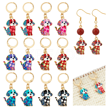 12Pcs 6 Styles Dog Alloy Enamel Pendant Locking Stitch Markers HJEW-NB00265-1