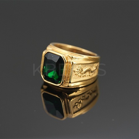304 Stainless Steel with Cubic Zirconia Dragon Pattern Finger Rings for Men FS-WGD623F-03-1