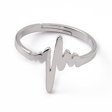 Non-Tarnish 201 Stainless Steel Heart Beat Adjustable Ring for Women RJEW-K238-02P-1