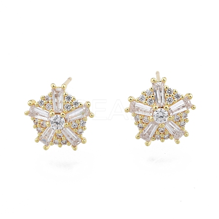 Clear Cubic Zirconia Snowflake Stud Earrings with Glass EJEW-G322-03G-1