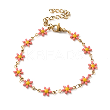 304 Stainless Steel Flower Link Bracelets for Women BJEW-C076-02C-01-1