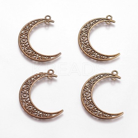 Tibetan Style Alloy Hollow Moon  2-Loop Link Pendants LS-TIBEP-5312-AB-FF-1