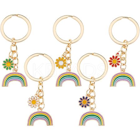 5Pcs 5 Colors Alloy Enamel Pendant Keychains KEYC-HY0001-01-1