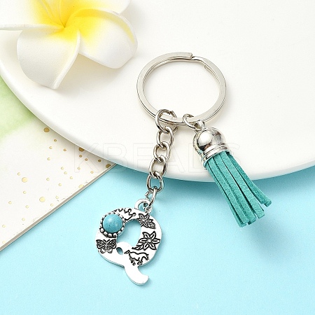 Alloy with Resin Imitation Synthetic Turquoise Keychain KEYC-YW00087-17-1