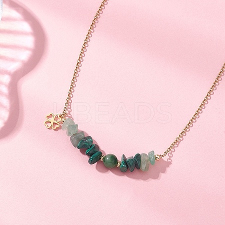 Natural Green Aventurine & Malachite & West African Jade Chip and Round Beaded Pendant 304 Stainless Steel Cable Chain Necklaces for Women NJEW-JN05741-01-1