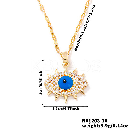 Elegant Brass Full Crystal Rhinestone Blue Evil Eye Pendant Dapped Chain Necklaces EB9667-3-1