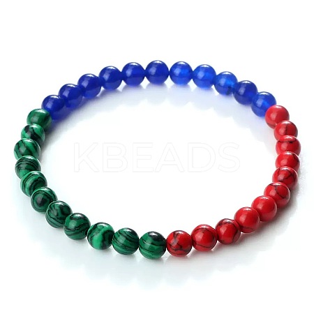 Synthetic Dyed Turquoise & Malachite & Natural Kyanite Round Beaded Bracelets for Women PG1321-7-1