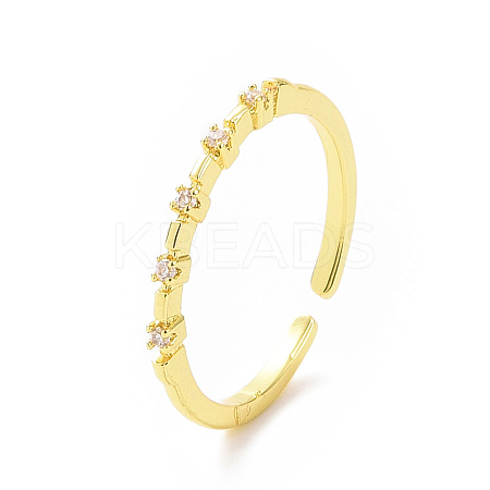 Clear Cubic Zirconia Thin Open Cuff Ring RJEW-H127-36G-1