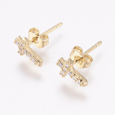Brass Micro Pave Cubic Zirconia Stud Earrings X-EJEW-F125-05G-1