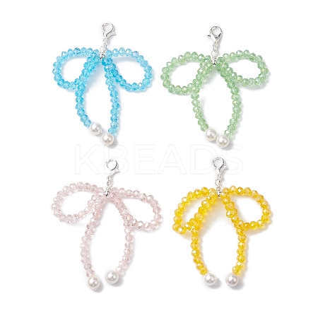 4Pcs Bowknot Shell Pearl & Glass Pendant Decorations HJEW-TA00201-1