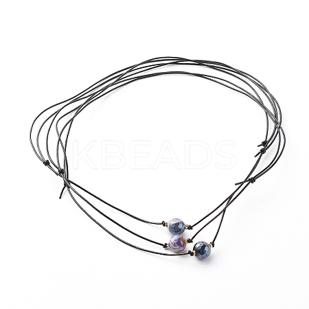 Pearl Luster Plated Round Faceted Natural Agate Pendant Necklace NJEW-JN03657-03-1