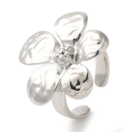 Flower Rack Plating Brass Cuff Rings for Women RJEW-G323-06P-1