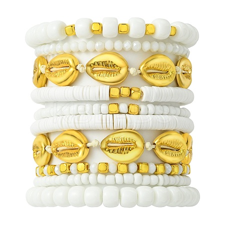 10Pcs 10 Styles Handmade Polymer Clay & Glass Seed Beaded Stretch Bracelet Sets BJEW-SW001581-1