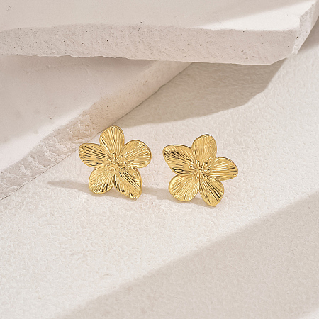 Stylish 201 Stainless Steel Striped Flower Stud Earrings LS-CN5900-1-1