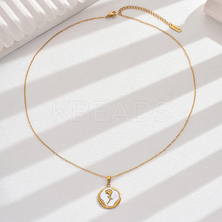 Vintage Luxury 201 Stainless Steel Enamel Rose Pendant Necklaces for Women Daily Wear YQ3958-2-1