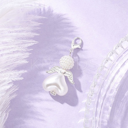 Heart Angel Acrylic & ABS Plastic Imitation Pearl Pendant Decorations HJEW-JM03564-01-1
