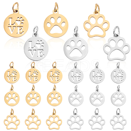24Pcs 6 Styles Dog Paw Print Shape Stainless Steel Pendants FIND-GA0007-25-1