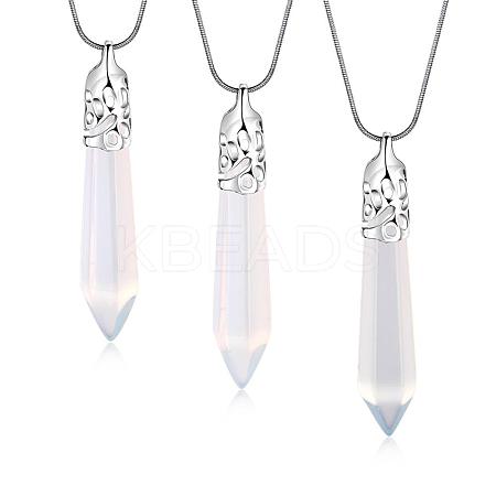 Bullet Opalite Pointed Pendant Necklaces NJEW-BB00018-05-1