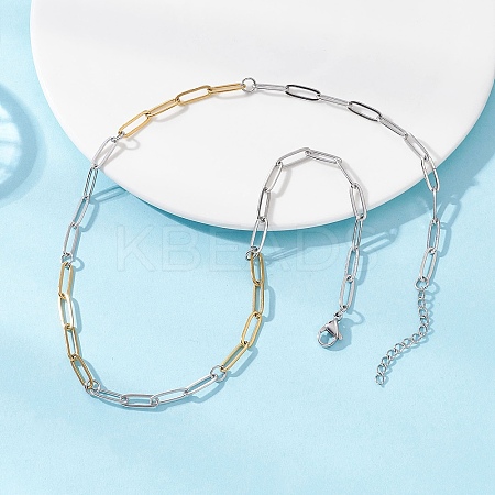 4MM Two Tone 304 Stainless Steel Paperclip Chain Necklaces NJEW-JN05625-1