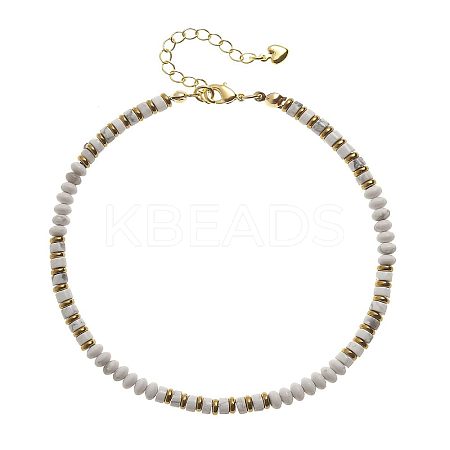 Bohemian Style Natural Howlite & Brass Rondelle Disc Heishi Beaded Anklets FS-WG8FF45-02-1