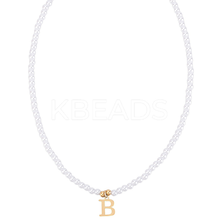 Imitation Pearl with Stainless Steel Pendants Necklaces NJEW-LP0001-51B-G-1