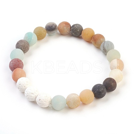 Natural Flower Amazonite and Natural Dyed Lava Rock Stretch Bracelets BJEW-JB03798-04-1