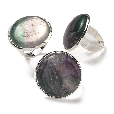 Natural Fluorite Round Adjustable Rings RJEW-K371-09S-22-1