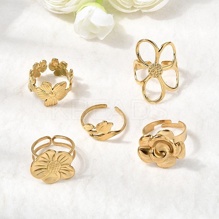 5Pcs 304 Stainless Steel Open Cuff Rings for Women RJEW-K313-11G-1