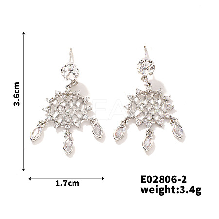 Korean Style Woven Net/Web with Feather Brass Cubic Zirconia Earrings Unique Fashion YC0867-2-1