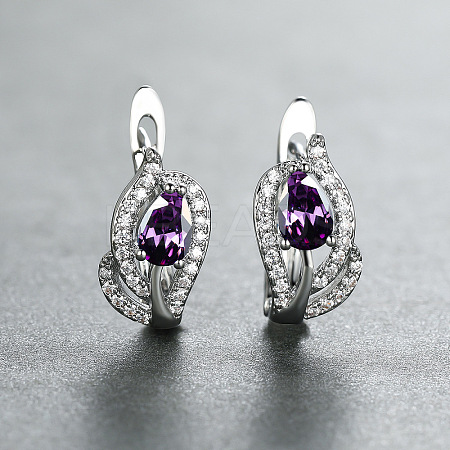 Brass Micro Pave Cubic Zirconia Hoop Earrings WG7D53C-08-1