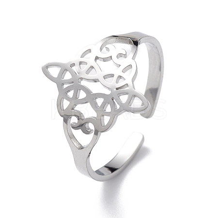Non-Tarnish Sailor's Knot 304 Stainless Steel Hollow Open Cuff Ring for Men Women LS-RJEW-E073-05P-1