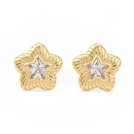 Clear Cubic Zirconia Star Stud Earrings EJEW-L231-73G-1